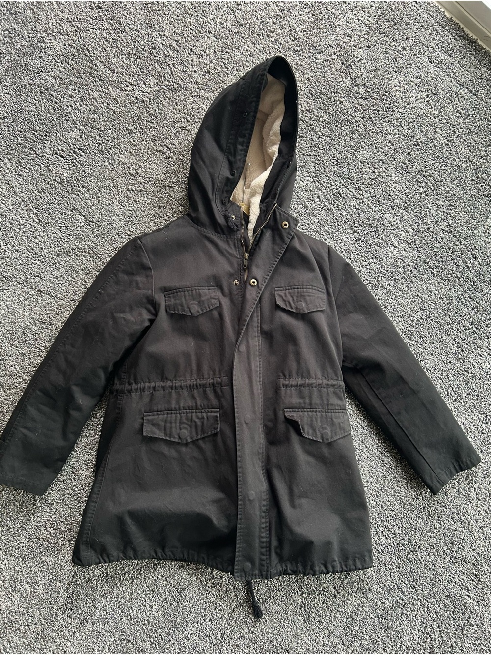Unisex‎ Black Sherpa-Lined Parka Jacket with Hood - Picture 7 of 7